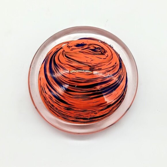 Handblown Orange Purple Swirl Art Glass Round Paperweight - Picture 3 of 6
